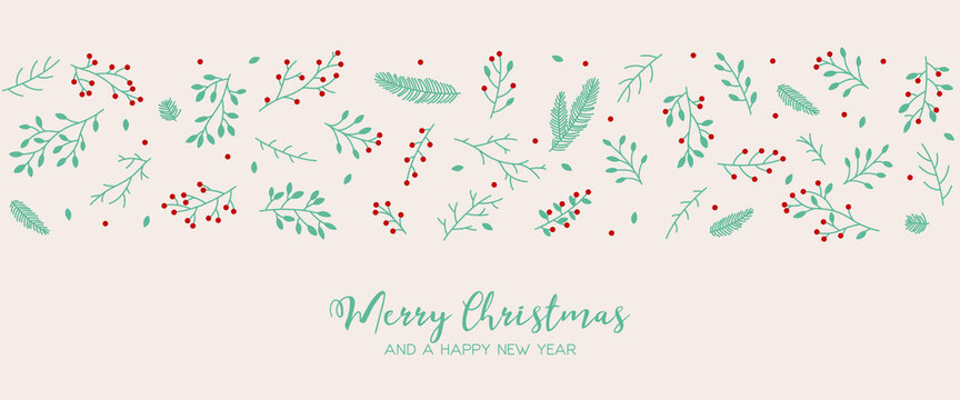 Merry Christmas and a happy new year christmas greeting card flower floral cute hand drawn wallpaper banner