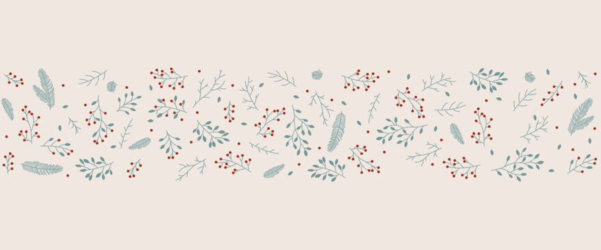 Winter christmas xmas card wallpaper banner panorama cute hand drawn floral background