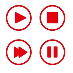 A set of icons for controlling the player, a round red outline isolated on a white background, vector illustration