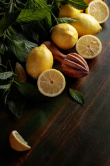Fototapeta na wymiar Fresh juicy lemons with mint.
