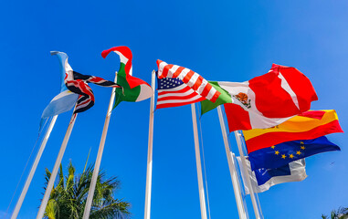 Flags of many countries like spain united states canada Mexico.