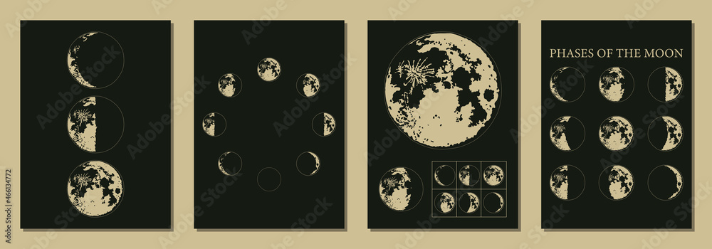 Wall mural The Moon, Moon Phases in modern colors, contemporary aesthetic poster, background or card template in popular art style