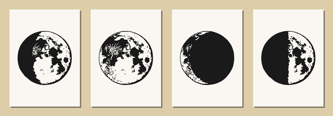 The Moon, Moon Phases in modern colors, contemporary aesthetic poster, background or card template in popular art style © CreativeUniverse