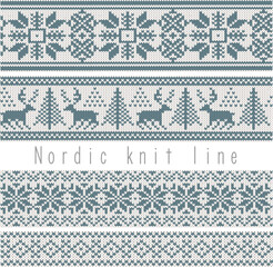 ノルディック模様のニットラインセット（青）