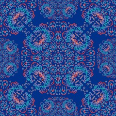 Mandala seamless pattern background with marine animals ornament.