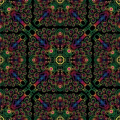 Mandala seamless pattern background with guitar music ornament.