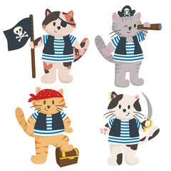 Vector isolated illustration characters pirates cats.Design for children's textiles, T-shirts, packaging