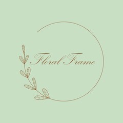 Botanical circle frame. Hand drawn round line border, leaves and copy space, wedding invitation and cards, logo design and posters template. Elegant minimal style floral vector isolated illustration