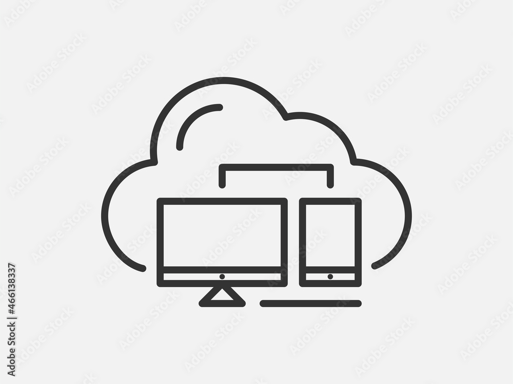 Poster technology icon vector cloud computing connection. big data global server. line design symbol.