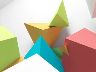 Abstract colorful geometric installation with soft shadows, 3d