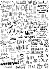 Hand drawn lettering Christmas collection. Typography doodle design. Vector illustration