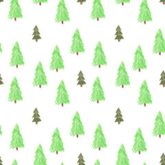 Fototapeta premium Hand drawn seamless pattern with fir trees