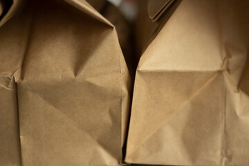 A bag of kraft paper. Paper bag for food. The texture of the crut surface.