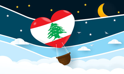 Heart air balloon with Flag of Lebanon for independence day or something similar
