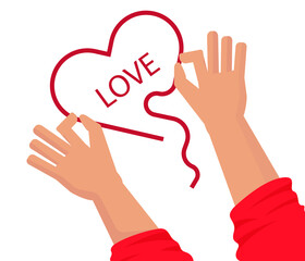 red heart in hand. Flat style trend chart isolated on white background.
