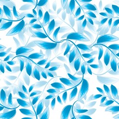 sky blue color leaves plants seamless tropical pattern with monochromatic stylish color on white background. Trending abstract foliage seamless pattern. vector design. print textiles. nature wallpaper