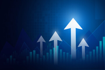 Futuristic raise chart rocket  digital transformation abstract technology background. Big data and rocket business growth currency stock and investment economy