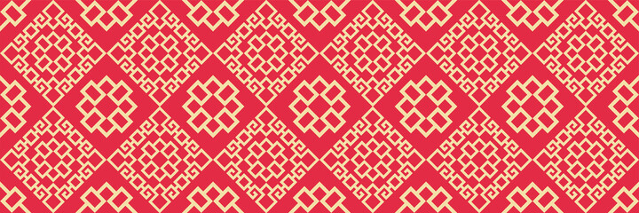 Abstract background images geometric ornament in ethnic style on a red background for your design. Seamless background for wallpaper, textures. Vector illustration.