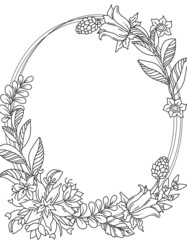 Ornate floral frame, border with space for text. Hand drawn coloring page for kids and adults. Beautiful drawing with patterns and small details. Coloring book pictures. Vector, letter format 8.5 x 11