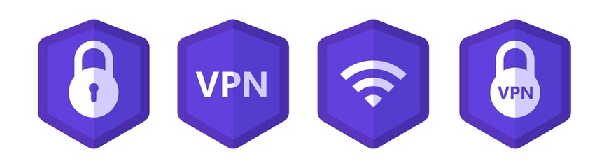 Wireless wifi and vpn icon with shield collections. Internet security shield sign with purple color.