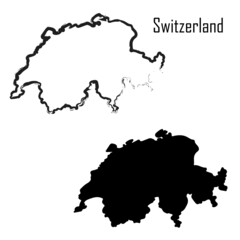 Switzerland map black and white vector illustration. map black and white vector illustration.