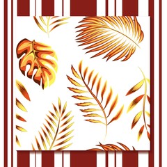  tropical plants foliage seamless pattern on white background. summer  background. Exotic leaves. foliage elements. palm, fern and monstera leaves plants suitable for shirt cloth or prints 