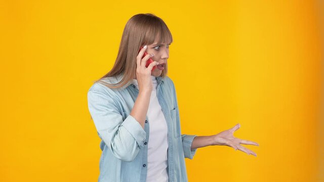Angry outraged lady pms days work burnout phone conversation 