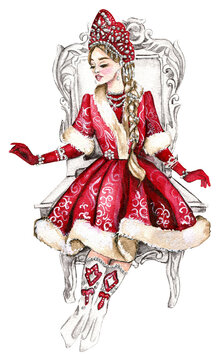 recommend clip art: Watercolor Christmas set, Russian Snow Maiden, Russian costume Folk dress, gingerbread Man, gingerbread house, gingerbread train