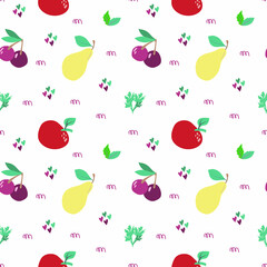 Silhouettes of fruits and vegetables. Icons of fruits, vegetables, nuts, berries. Contains apple, cherry, pear, tomato, green peas, beets, mushrooms, basil and parsley. Banner for farmer's market.