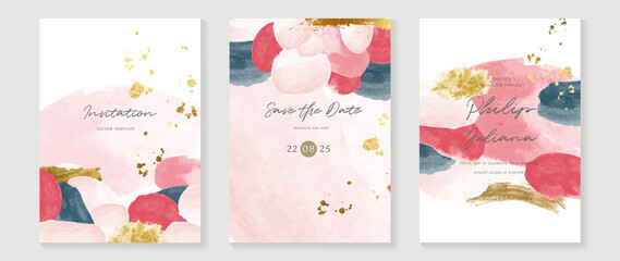 Fototapeta na wymiar Elegant abstract watercolor wedding invitations vector set. Luxury gold and hand painted watercolor background decoration for save the date, greeting card, poster and cover design template. 