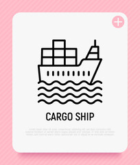 Cargo ship thin line icon. Modern vector illustration of sea transportation.