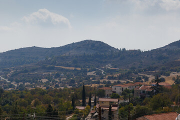 Beautiful landscape in the mountains. Lovely view of the Mountains. Mountain serpentine, olive plantations. Postcard view. Travel concept. Cyprus, Lefkara