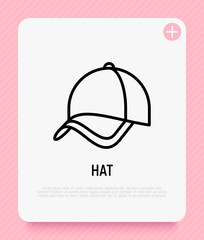 Baseball hat thin line icon. Promotional product. Modern vector illustration of headwear.