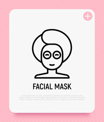 Woman with facial mask thin line icon. Modern vector illustration of SPA procedure.