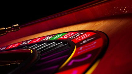 Presentation of a luxury casino roulette wheel with a yellow spinning fireball. - Powered by Adobe