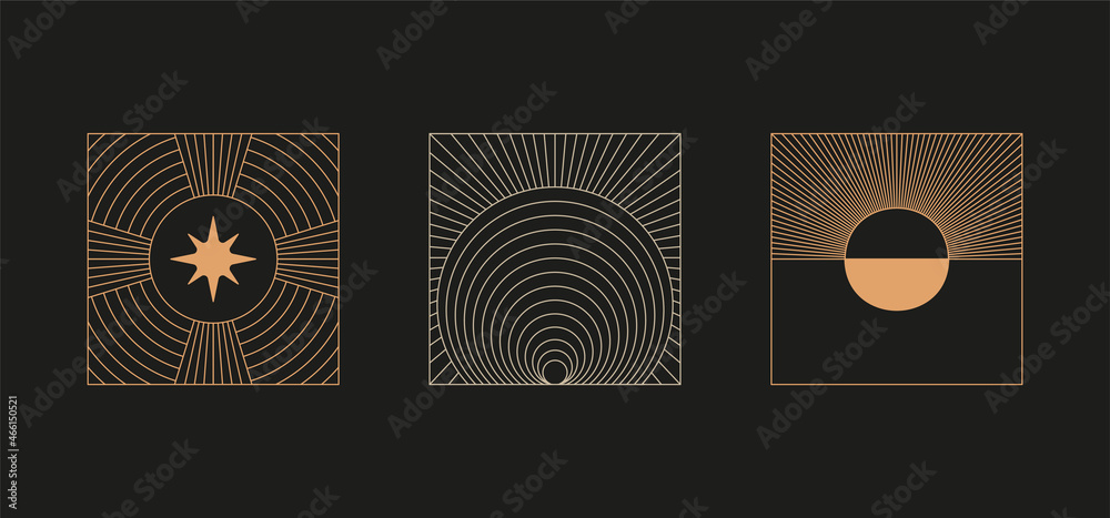 Aufkleber vector minimal geometric illustrations set - trendy abstract aesthetic linear compositions, prints, 