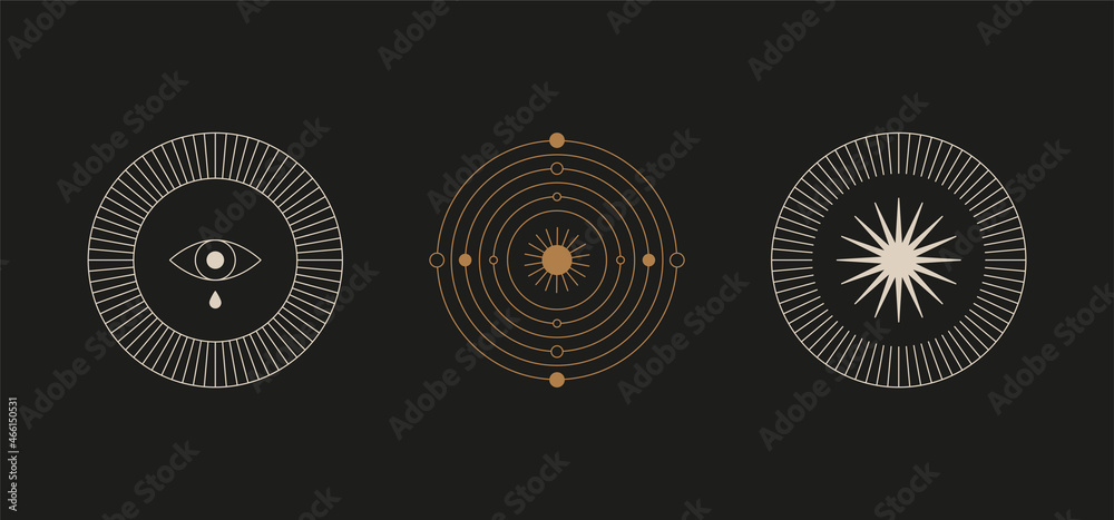 Aufkleber vector minimal geometric illustrations set - trendy abstract aesthetic linear compositions, prints, 