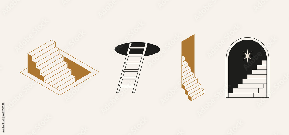 Poster Vector minimal geometric illustrations set - trendy abstract aesthetic linear compositions, prints, frames and graphic design elements