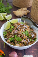 Laab Moo, Thai spicy ground pork, lemongrass and mint salad