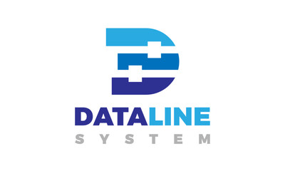 Creative Letter D Data Line Technology Logo Design Vector Icon Illustrations.