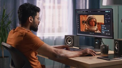 Indian retoucher working with astronaut photo