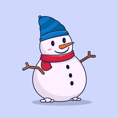 Cute Snowman happy adorable cartoon vector illustration