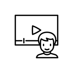 Reaction video thin line icon: blogger watching video online. Modern vector iilustration.