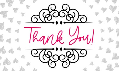 Thank You Card. Hand Written Lettering for Title, Heading, Photo Overlay, Wedding Invitation, Thank You Message