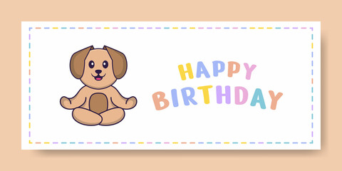 Happy Birthday banner with Cute dog cartoon character. Vector Illustration
