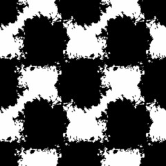 Plaid Brush Seamless Pattern Grange Minimalist Check Geometric Design in Black Color. Modern Grung Collage Background for kids fabric and textile