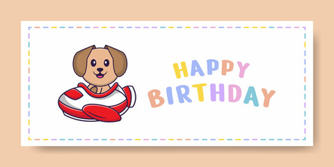 Happy Birthday banner with Cute dog cartoon character. Vector Illustration