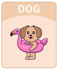 Alphabet flashcard with Cute dog cartoon character.