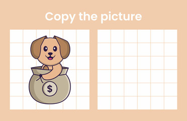 Copy the picture of a cute dog. Educational game for children. Cartoon vector illustration