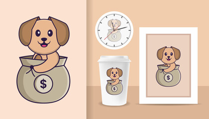 Cute dog cartoon character. Prints on T-shirts, sweatshirts, cases for mobile phones, souvenirs. Isolated vector illustration.